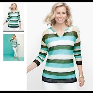 𝅺TALBOTS Split Neck Striped Mesh Sweater